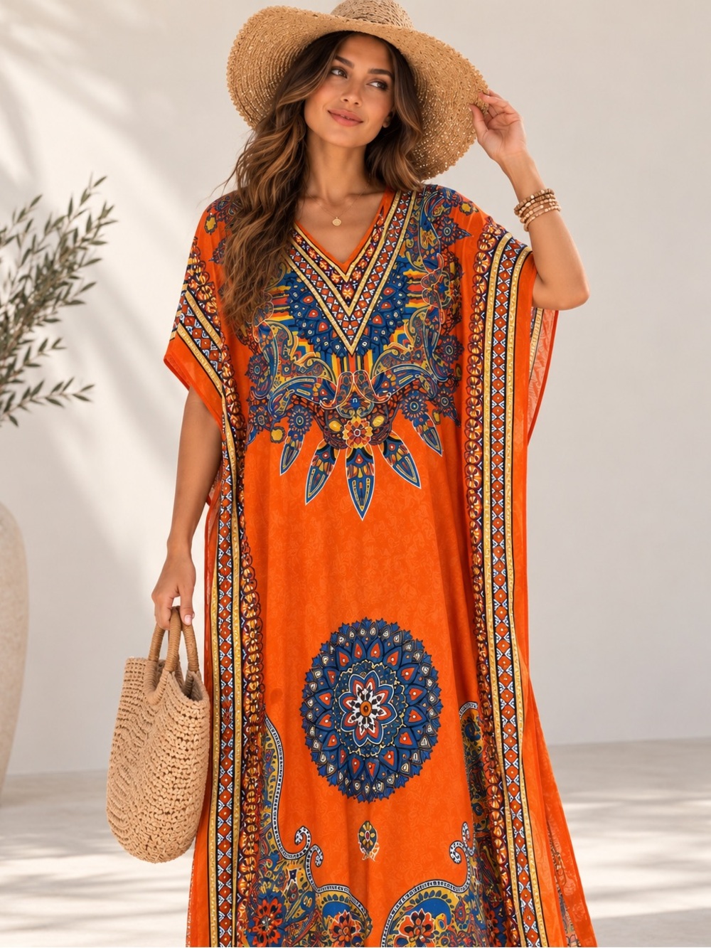 Santé Classics Women's One Size Orange
Paisley Boho Kaftan Tunic